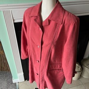 Coral long jacket in a spring suede